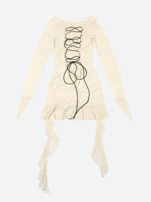Lemon Lace Backless Mini Dress view 4 | MAUVSTUDIO®