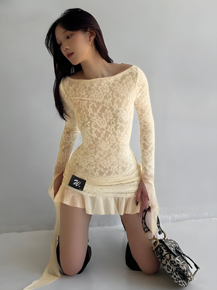 Lemon Lace Backless Mini Dress view 8 | MAUVSTUDIO®