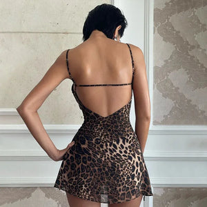 Leopard Backless Mini Dress view 2 | MAUVSTUDIO®