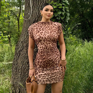 Leopard Bodycon Mini Dress-Mauv Studio