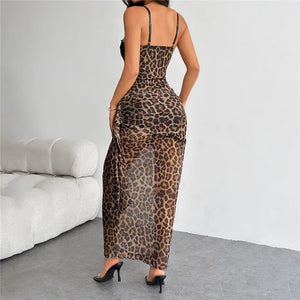 Leopard Corset Maxi Dress view 2 | MAUVSTUDIO®