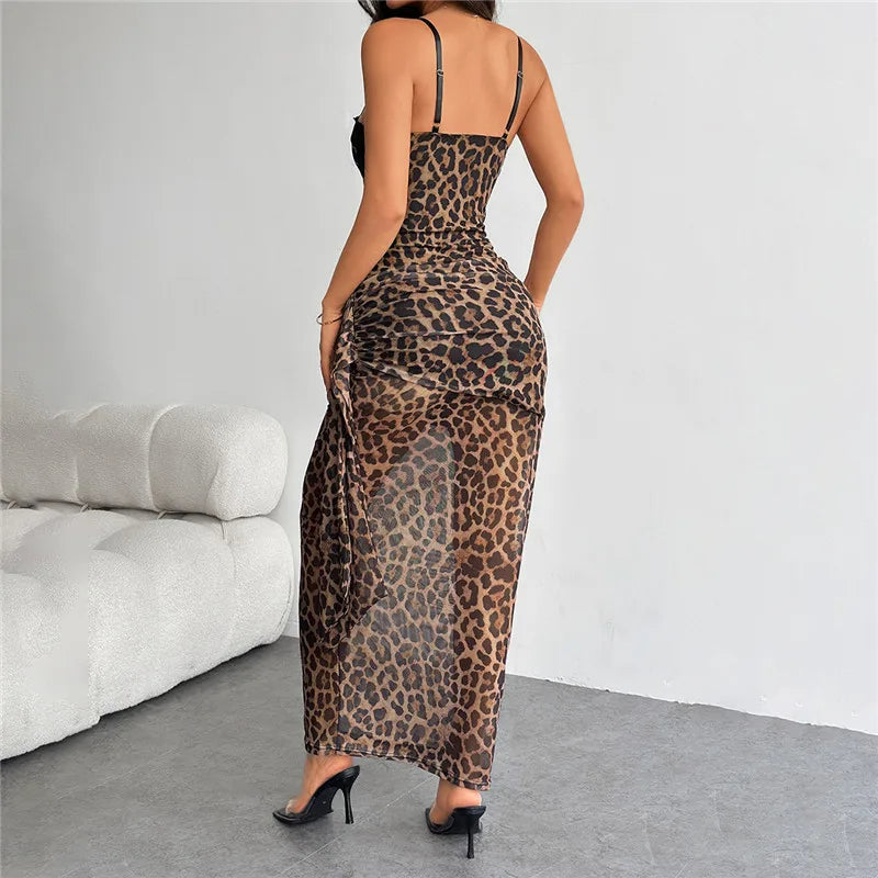 Leopard Corset Maxi Dress view 2 | MAUVSTUDIO®