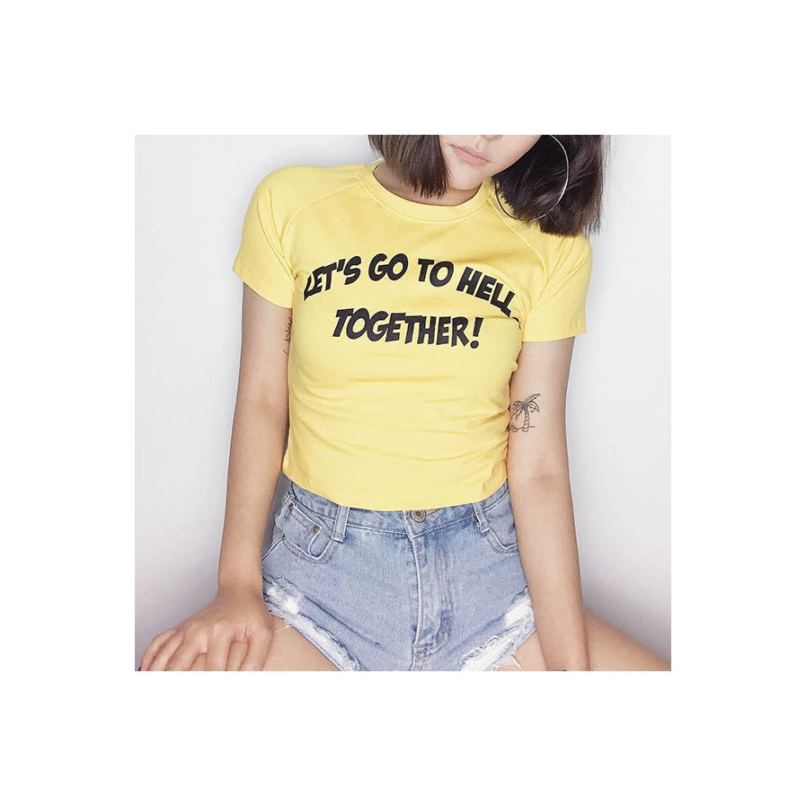 Let's Go To Hell Togerher Crop Tee-T-Shirts-MAUV STUDIO-STREETWEAR-Y2K-CLOTHING