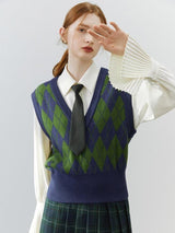 Light Academia Argyle Sweater Vest-Green-XS-Mauv Studio