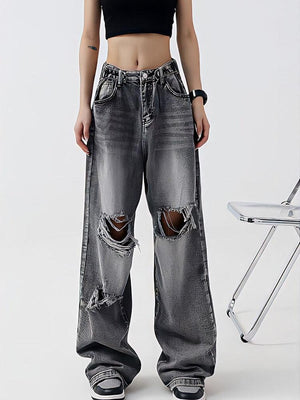 Light Wash Low Rise Ripped Jeans-MAUV STUDIO