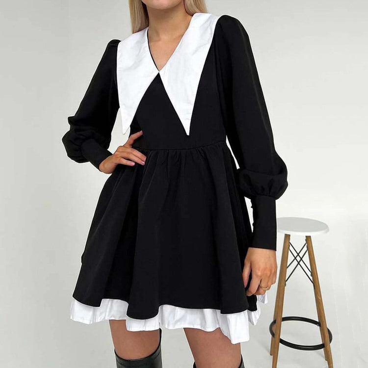 Like a Doll Black Collar Dress-Dresses-MAUV STUDIO-STREETWEAR-Y2K-CLOTHING