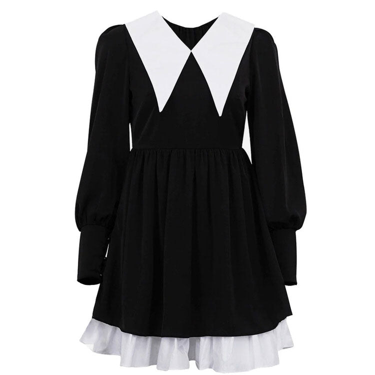 Like a Doll Black Collar Dress-Dresses-MAUV STUDIO-STREETWEAR-Y2K-CLOTHING