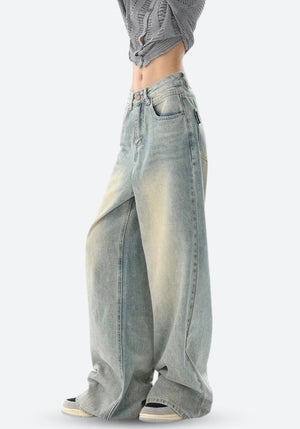 Low Rise Baggy Denim Jeans-MAUV STUDIO