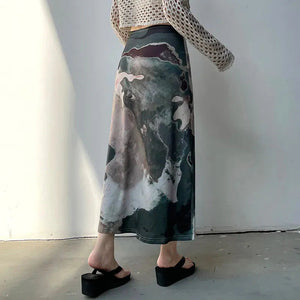 Low Rise Graphic Printed Midi Skirt-Mauv Studio