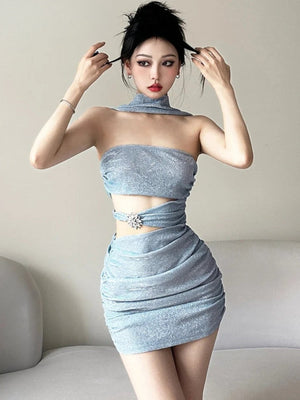 Mermaidcore Glitter Mini Dress view 2 | MAUVSTUDIO®