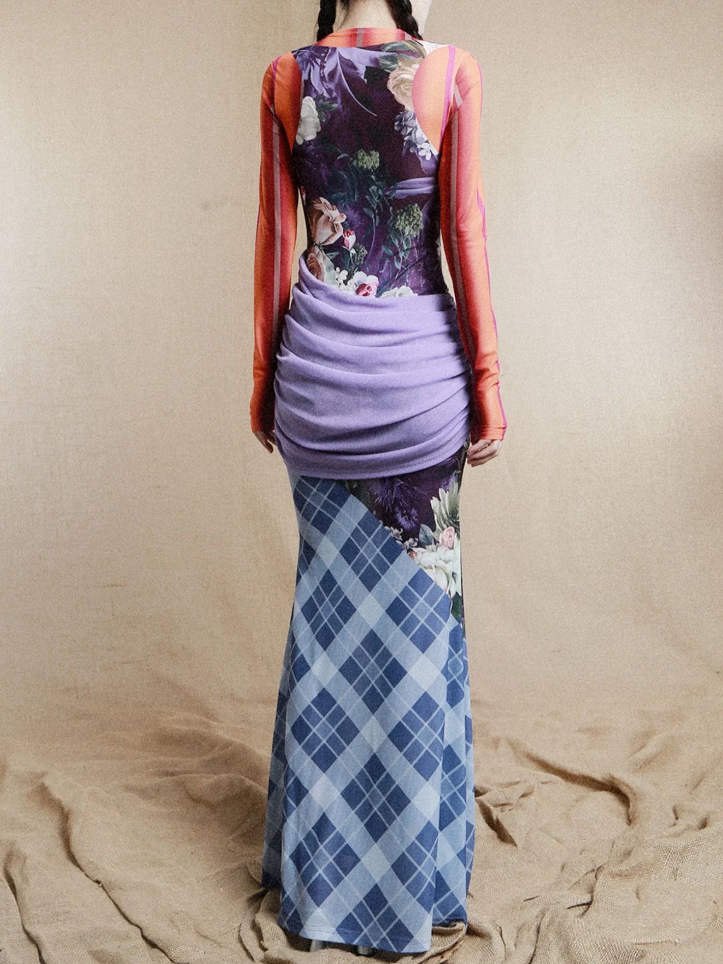 Mesh Patchwork Maxi Dress view 2 | MAUVSTUDIO®