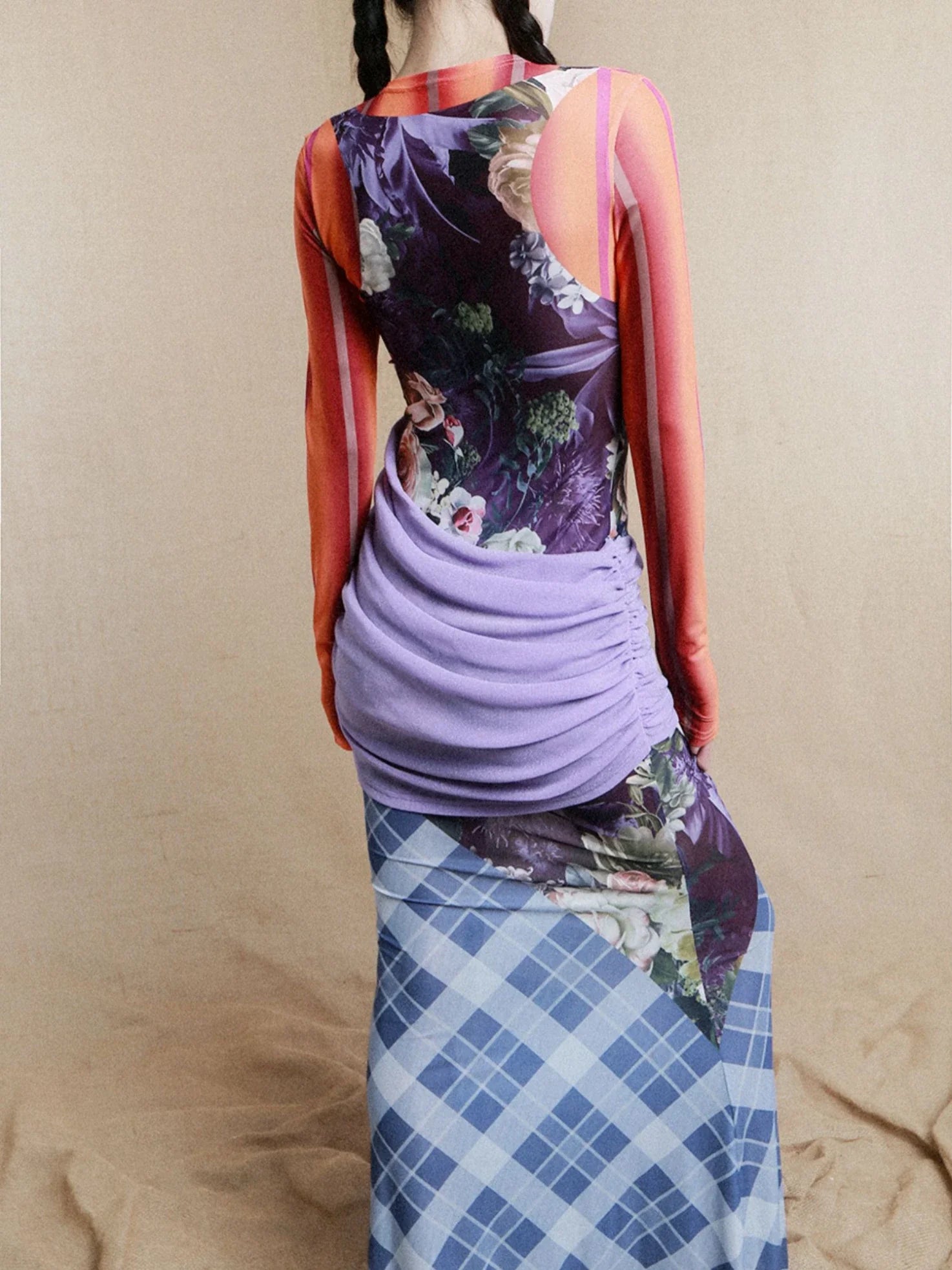 Mesh Patchwork Maxi Dress view 4 | MAUVSTUDIO®