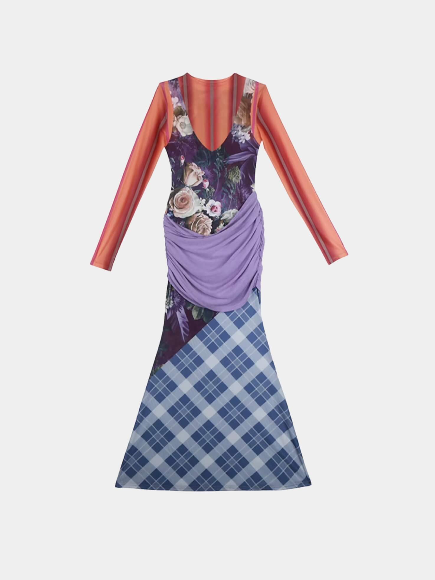 Mesh Patchwork Maxi Dress view 5 | MAUVSTUDIO®