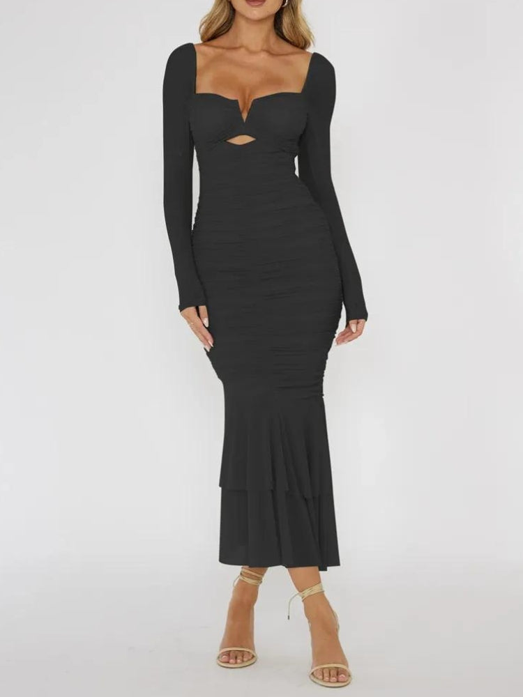 ruched bodycon midi dress in black Reiss Ruched Bodycon Midi Dress in Black