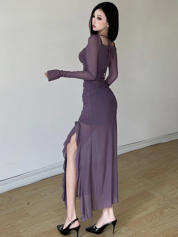 Mesh Split Midi Dress view 2 | MAUVSTUDIO®