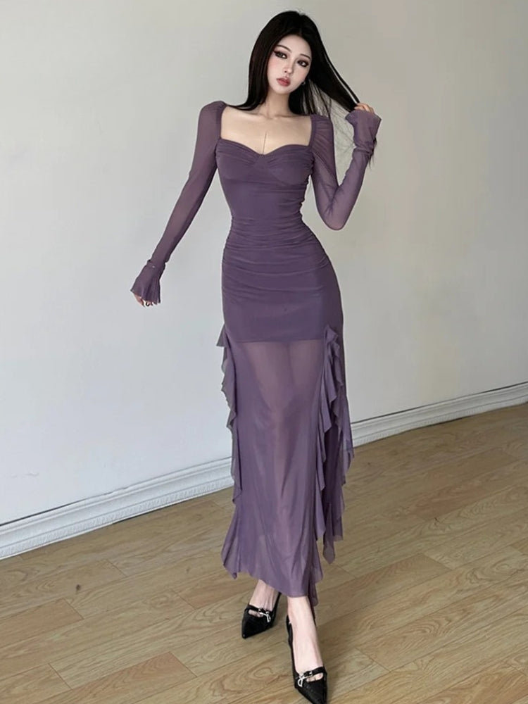 Mesh Split Midi Dress view 7 | MAUVSTUDIO®