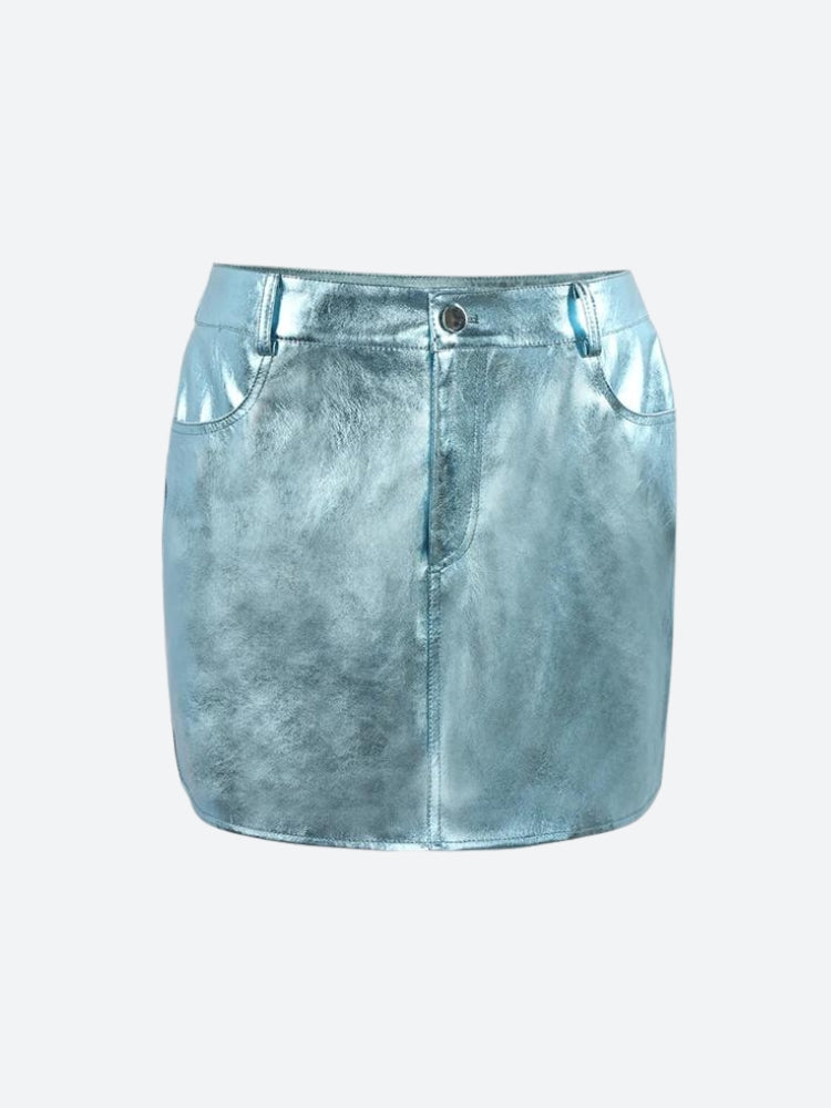 Metallic Faux Leather Mini Skirt-Mauv Studio