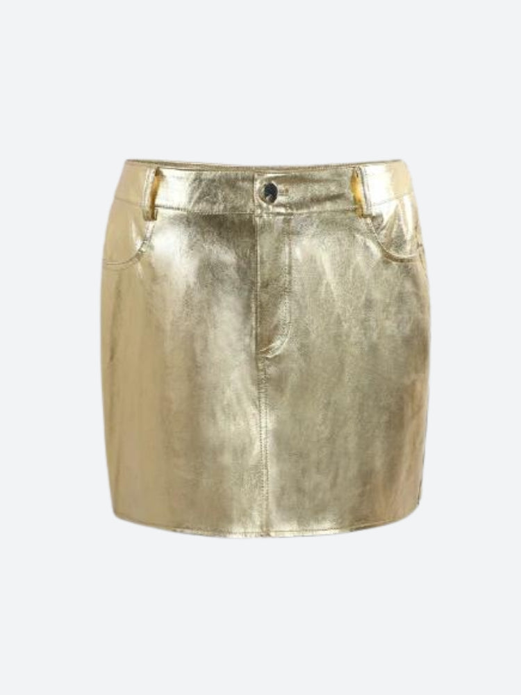 Metallic Faux Leather Mini Skirt-Mauv Studio