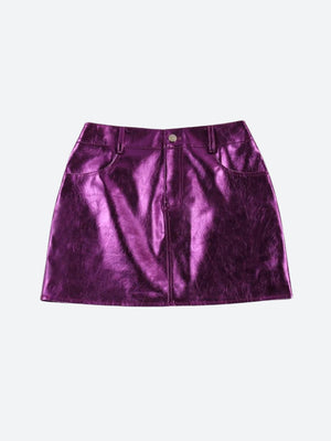 Metallic Faux Leather Mini Skirt-Mauv Studio