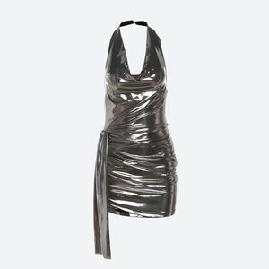 Metallic Halter Neck Mini Dress view 3 | MAUVSTUDIO®
