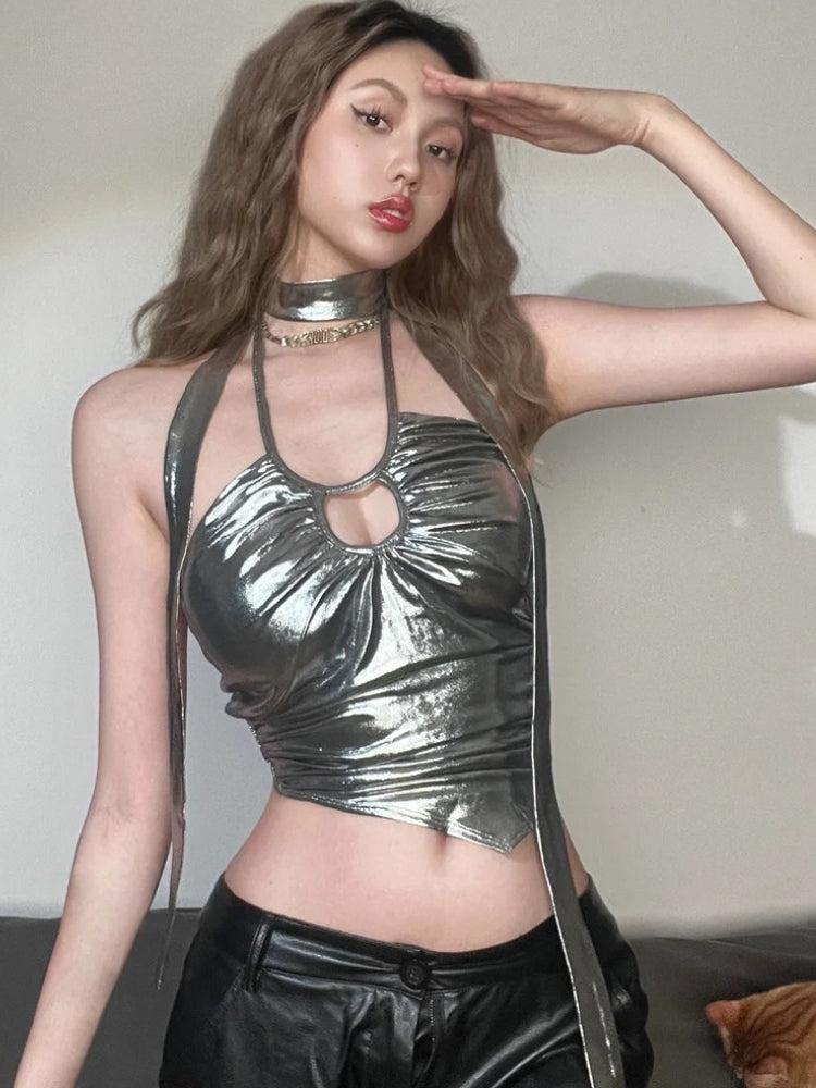 Metallic Halter Neck Top – MAUVSTUDIO®
