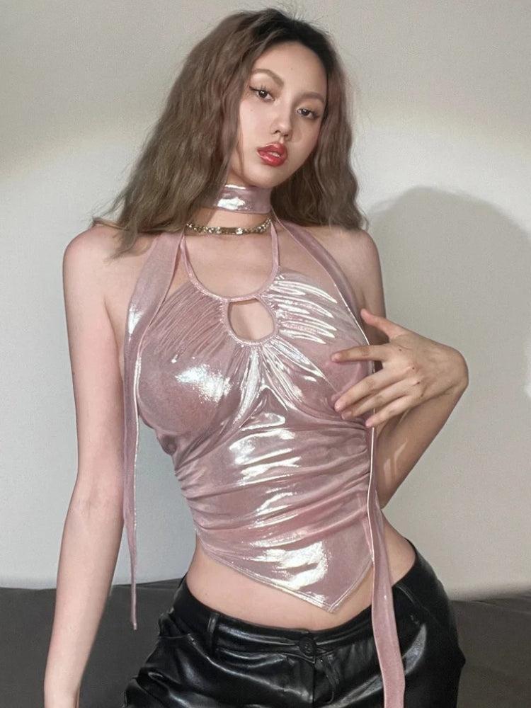 Metallic Halter Neck Top – MAUVSTUDIO®