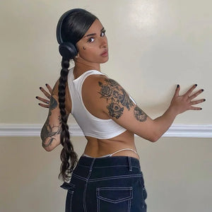 My Body Not Yours Tee with cropped cut, Y2K graphic tee styled with low rise bottoms