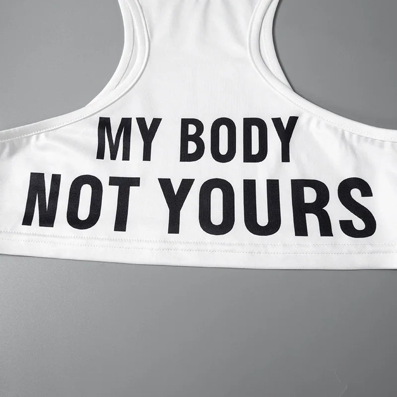 My Body Not Yours Tee with cropped cut, Y2K graphic tee styled with low rise bottoms