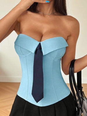 Necktie Corset Top with tie detail, Y2K corset styled with low rise bottoms