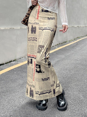 Newspaper Printed Maxi Skirt-Mauv Studio