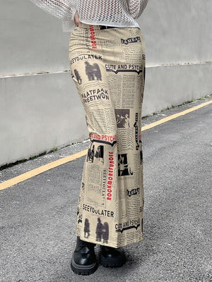 Newspaper Printed Maxi Skirt-Mauv Studio