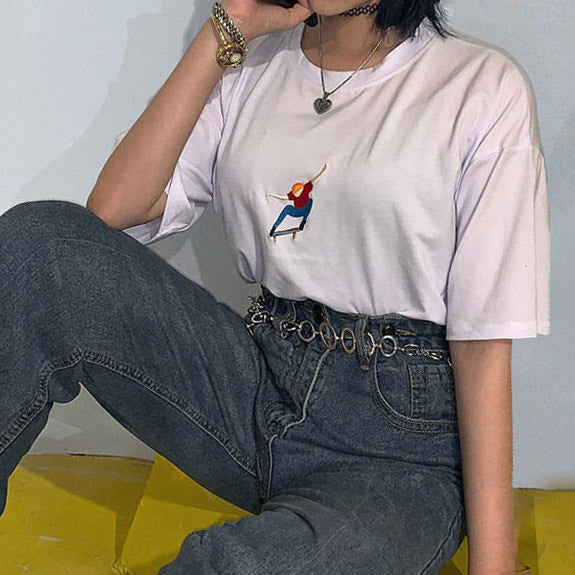 Nollie Embroidered Tee-T-Shirts-MAUV STUDIO-STREETWEAR-Y2K-CLOTHING