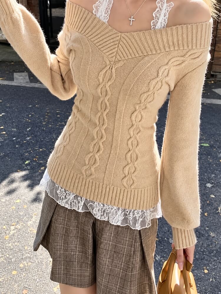 Off Shoulder Cable Sweater