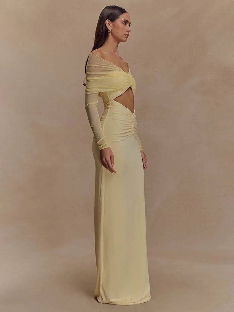 Off Shoulder Cut Out Maxi Dress view 3 | MAUVSTUDIO®