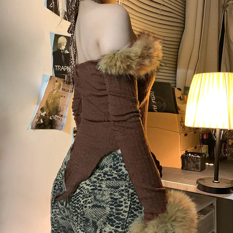 Off Shoulder Faux Fur Top – MAUVSTUDIO®