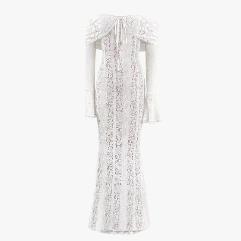 Off-Shoulder Lace Maxi Dress view 3 | MAUVSTUDIO®