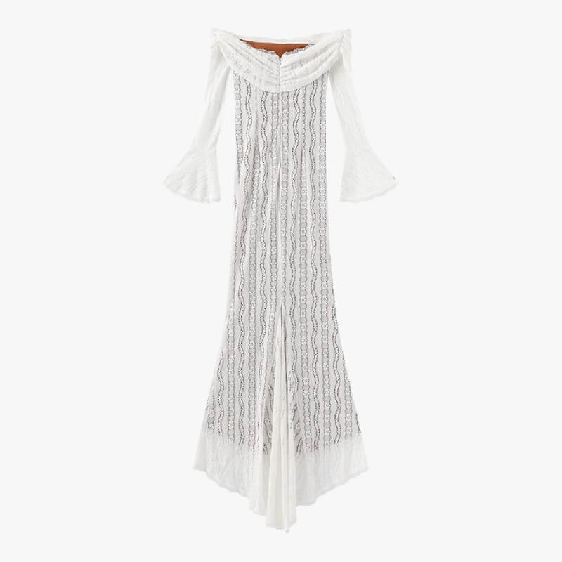 Off-Shoulder Lace Maxi Dress view 4 | MAUVSTUDIO®