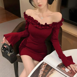 Off Shoulder Ruffle Mini Dress view 2 | MAUVSTUDIO®