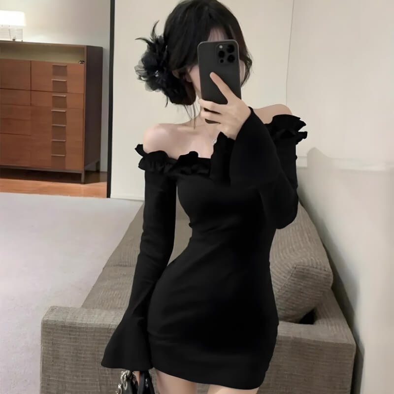 Off Shoulder Ruffle Mini Dress view 5 | MAUVSTUDIO®