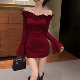Off Shoulder Ruffle Mini Dress view 10 | MAUVSTUDIO®