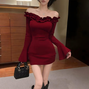 Off Shoulder Ruffle Mini Dress view 10 | MAUVSTUDIO®