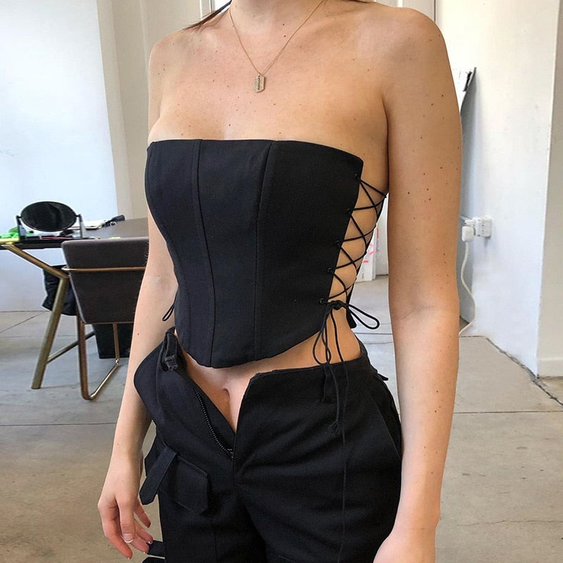 Off Shoulder Strapless Lace Up Corset-Corset-MAUV STUDIO-STREETWEAR-Y2K-CLOTHING