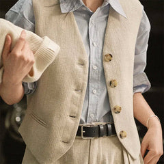 Old Money Aesthetic Linen Vest-Vest-MAUV STUDIO-STREETWEAR-Y2K-CLOTHING