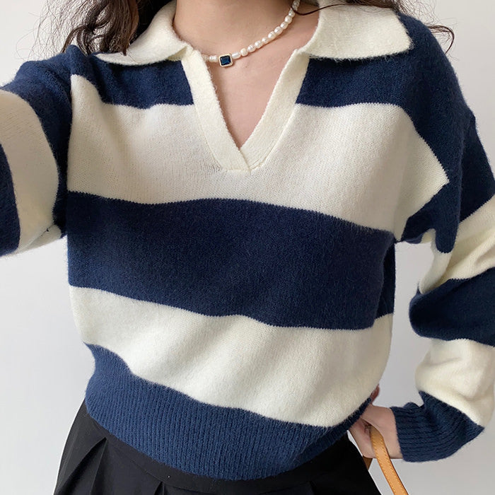 Old Money Striped Pullover-Sweaters-MAUV STUDIO-STREETWEAR-Y2K-CLOTHING