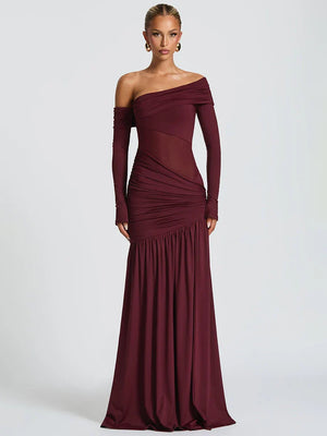 One Shoulder High Slit Maxi Dress view 2 | MAUVSTUDIO®