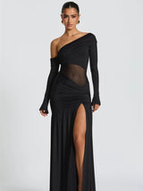 One Shoulder High Slit Maxi Dress view 12 | MAUVSTUDIO®