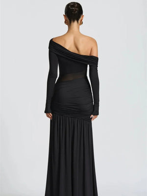One Shoulder High Slit Maxi Dress view 6 | MAUVSTUDIO®