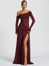 One Shoulder High Slit Maxi Dress view 9 | MAUVSTUDIO®