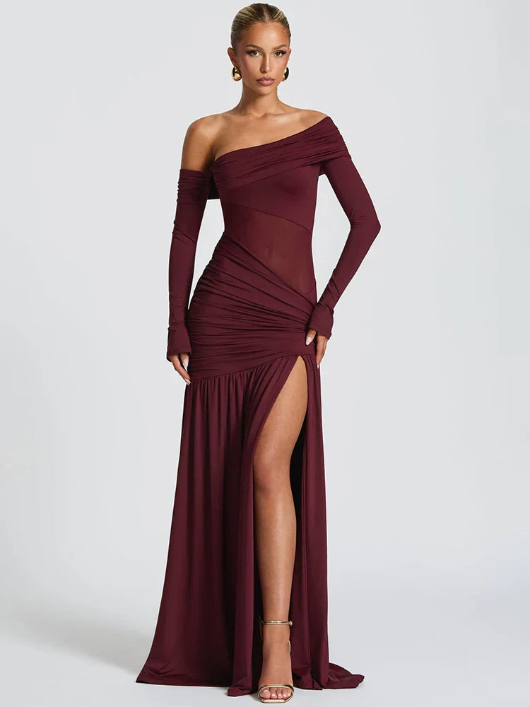 One Shoulder High Slit Maxi Dress view 9 | MAUVSTUDIO®