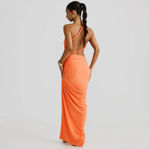One Shoulder Ruched Maxi Dress view 2 | MAUVSTUDIO®